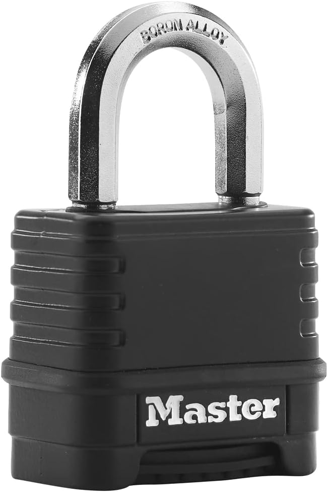 MASTER LOCK Heavy Duty Combination Padlock, Security level 9/10, Large Ergonomic Dials, Body Bumper, Outdoor, Weatherproof, Standard Shackle