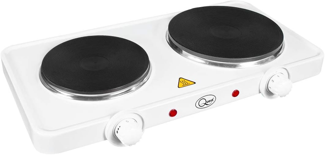 Quest 35250 Electric Twin Hot Plate Control 1000W & 1500W Hobs / 5 Temperature Settings/Portable, Ideal for Cooking While Travelling, 2500 W, White