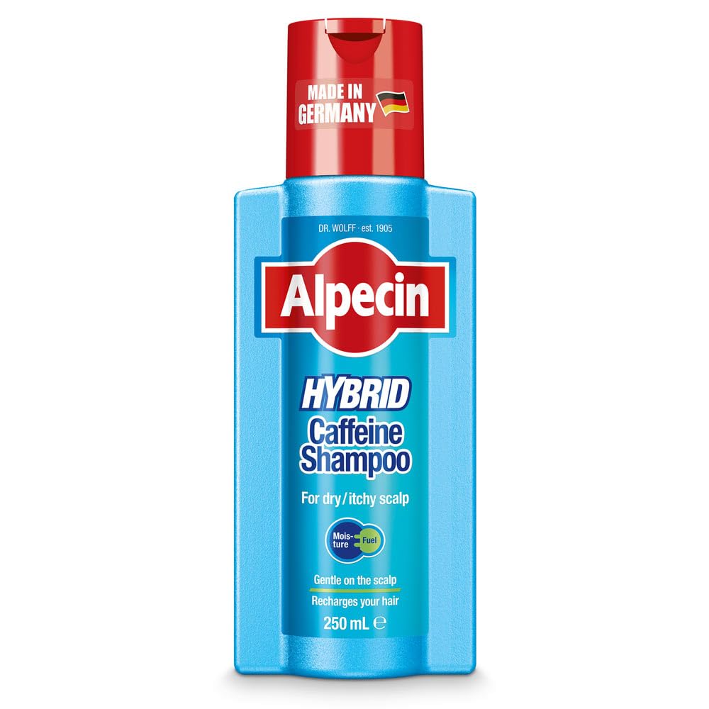 Alpecin Hybrid Caffeine Shampoo for Men with Dry, Itchy, Sensitive Scalps Moisturizes Thinning Hair Natural Hair Growth, 8.45 fl. oz.
