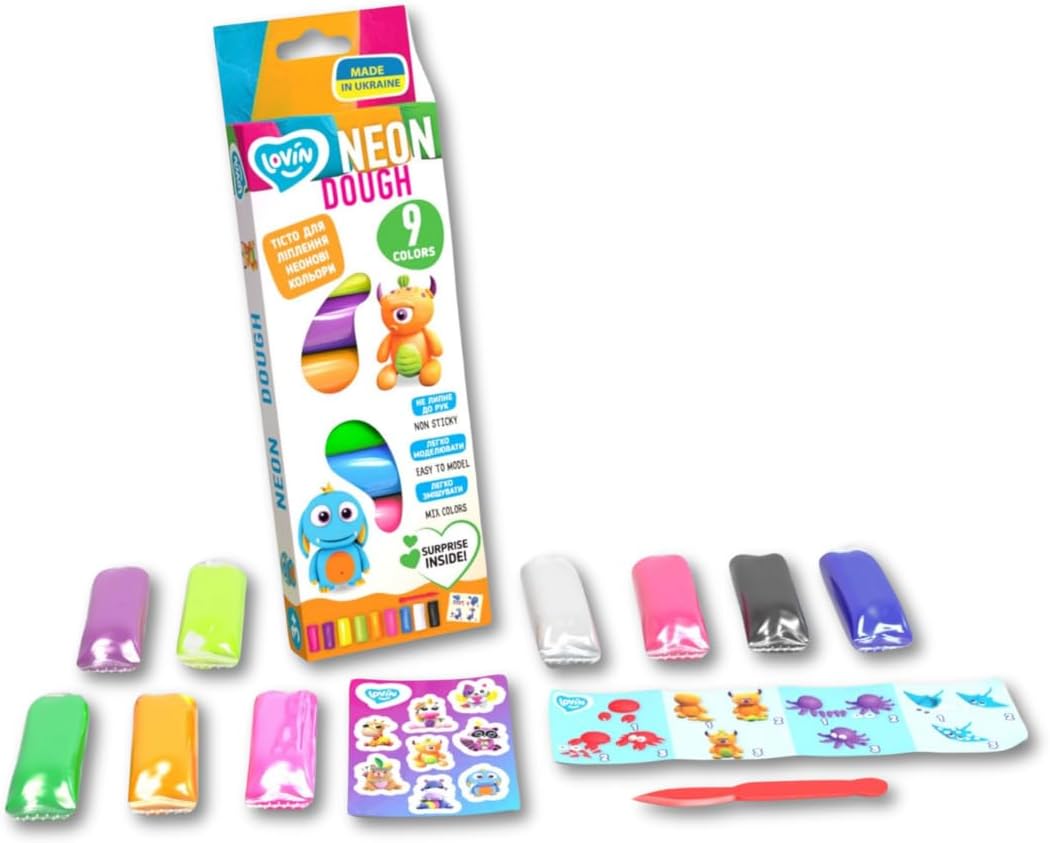 9 Colours Neon Lovin Modeling Set with Colour Dough, Craft Kits for Kids - Arts and Crafts for Kids - Colour Dough Modelling and Sculpting Playdough Set - Ideal Creative Activity Kit for Children