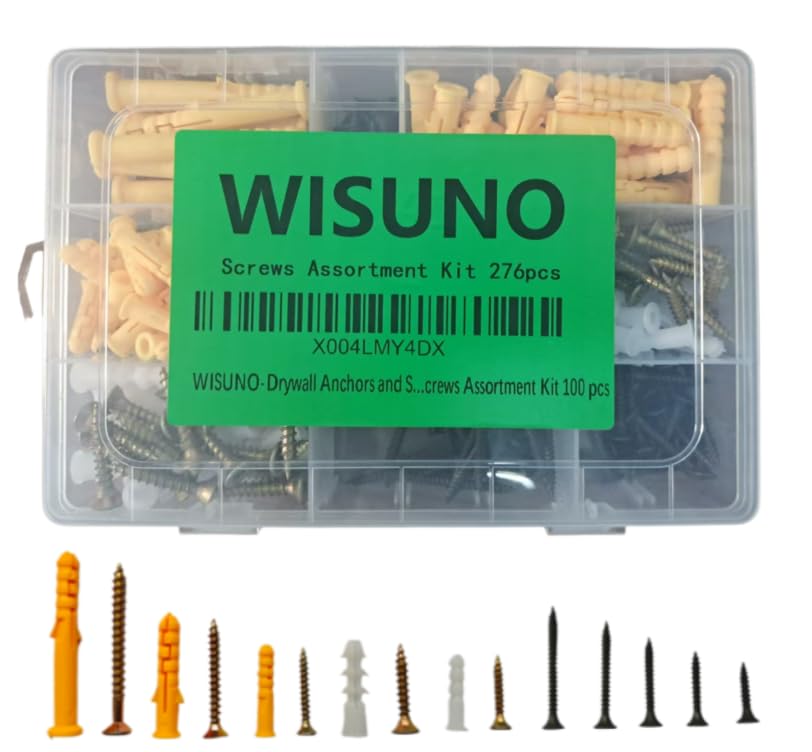 WISUNO-Drywall Anchors and Screws Assortment Kit 176pcs &High Hardness Drywall Screws Assortment Kit 100 pcs