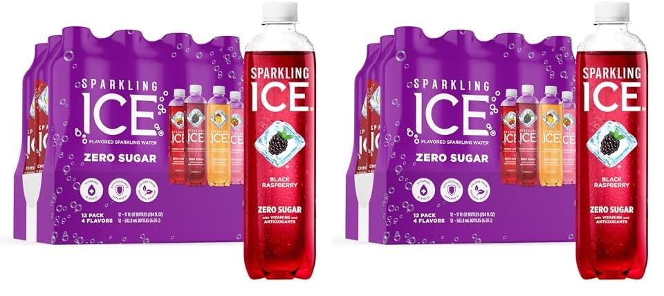 Sparkling Ice Purple Variety Pack, Flavored Water, Zero Sugar, with Vitamins and Antioxidants, 17 fl oz, 12 count (Black Raspberry, Cherry Limeade, Orange Mango, Kiwi Strawberry) (Pack of 2)