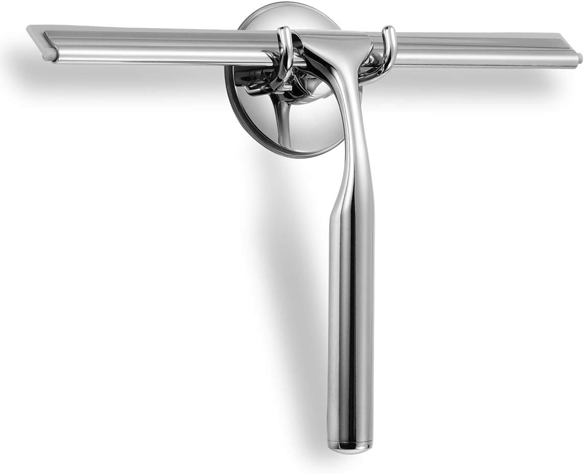 Shower Squeegee,Window Squeegee,Stainless Steel Shower Screen Wiper with Strong Suction Hook for Bathroom,Kitchen,Mirror,Car,Window and Glass Cleaning,10"Chrome