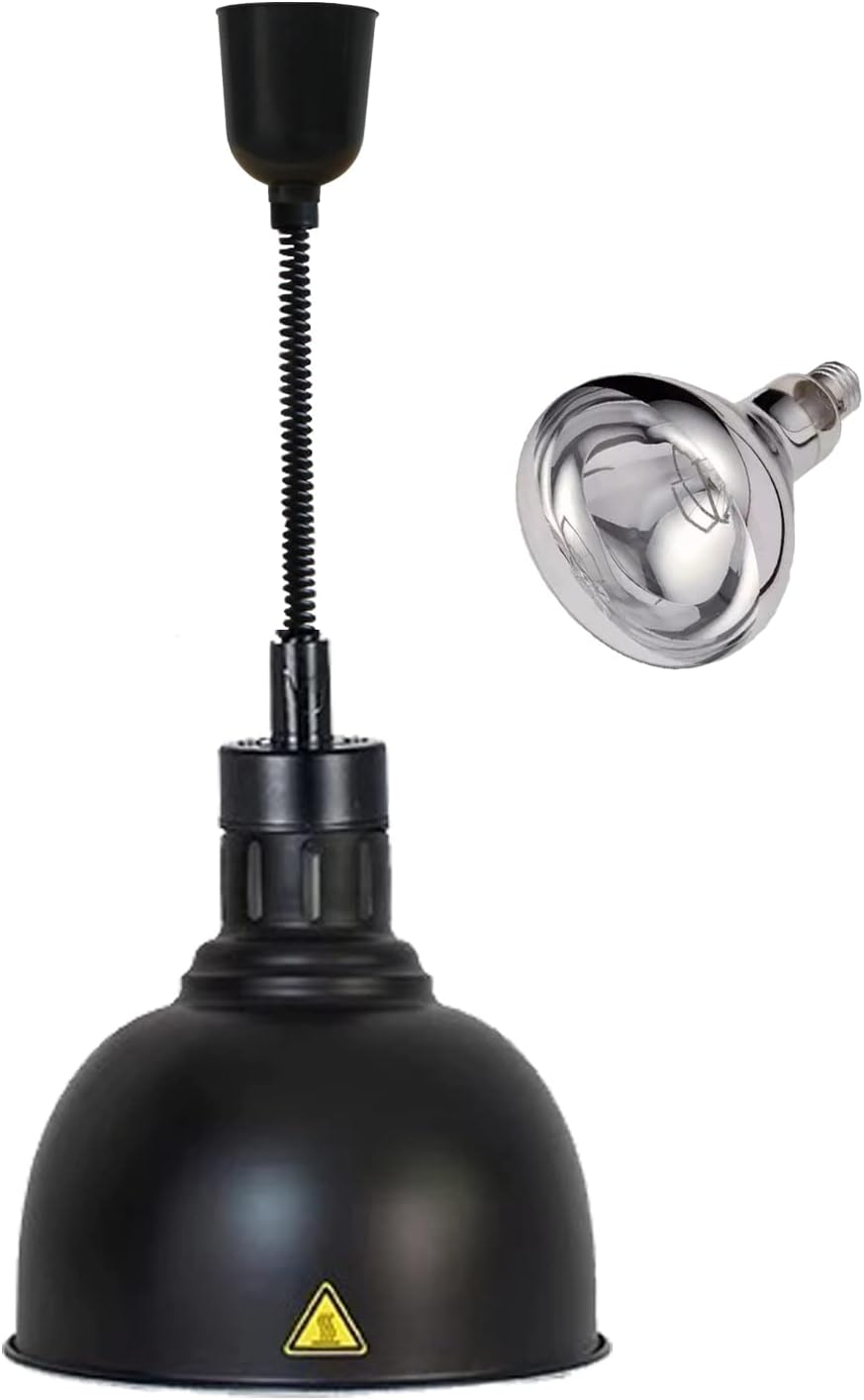 Hanging Food Heat Lamp Infrared Food Warmer Fry Heating Light 250W with Retractable Cord (Dia25cm(Black))