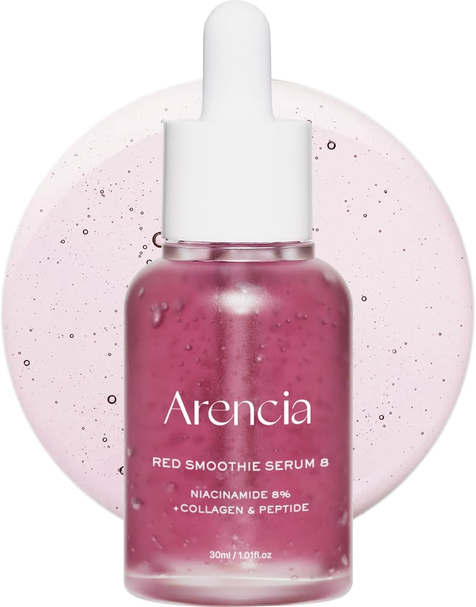 Arencia Red Collagen + Peptide Smoothie Serum, 8% Niacinamide, Vitamin C, Vitamin E, lifting anti-aging serum for skin texture for glass skin