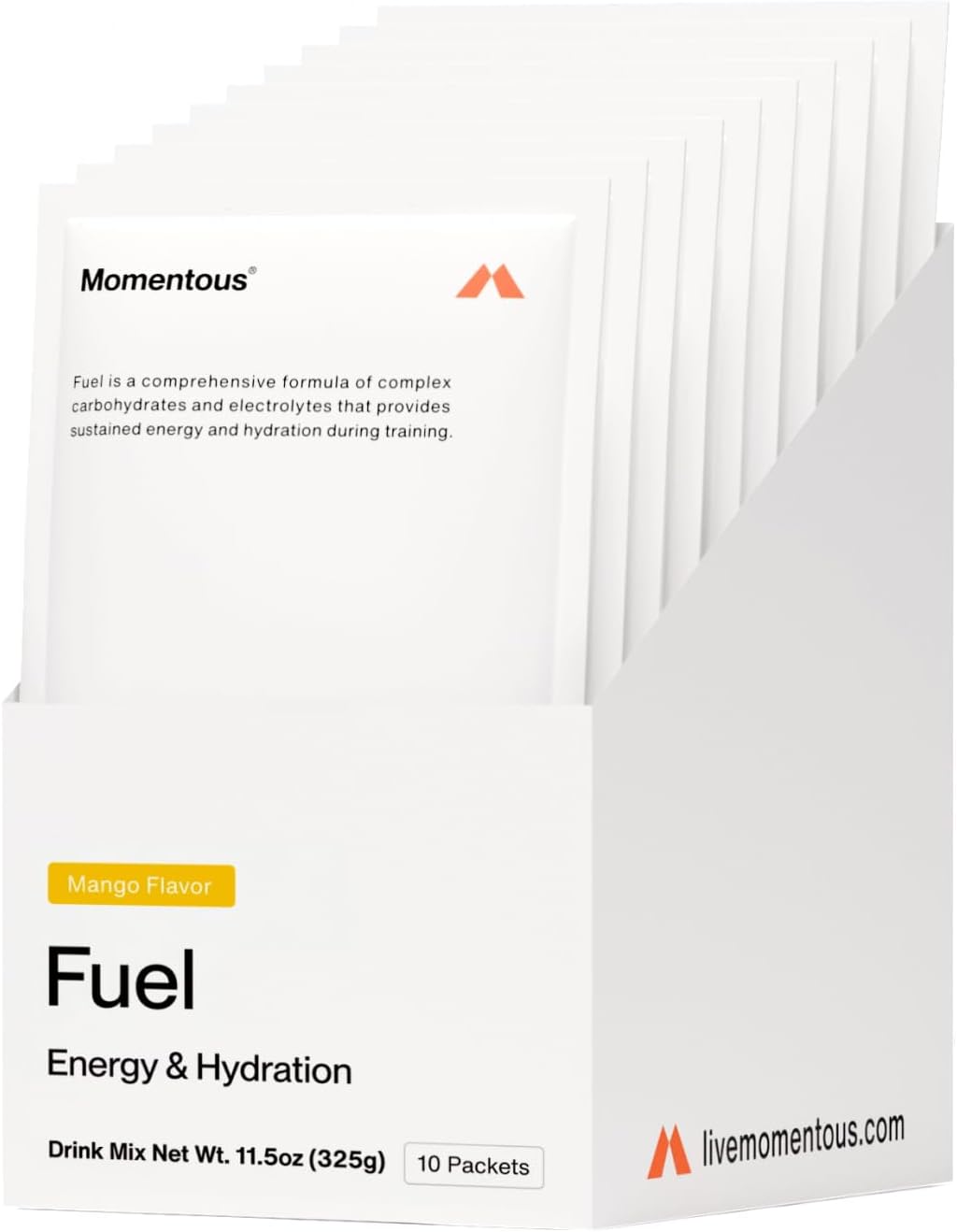 Momentous Fuel Intra-Workout Energy & Hydration Drink Mix - Hydration Powder for Sustained Energy During Workouts - NSF Certified, GMO-Free, Gluten-Free - 10 Single Serving Packets, Mango