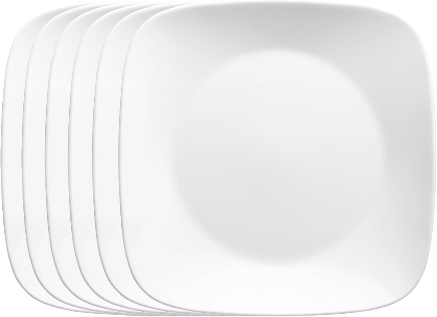 Corelle Vitrelle 6-Piece Salad Plates Set, Triple Layer Glass and Chip Resistant, Lightweight Square 9-Inch Plates, White