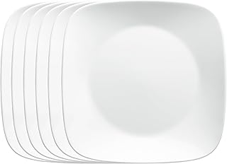 Corelle Vitrelle 6-Piece Salad Plates Set, Triple Layer Glass and Chip Resistant, Lightweight Square 9-Inch Plates, White