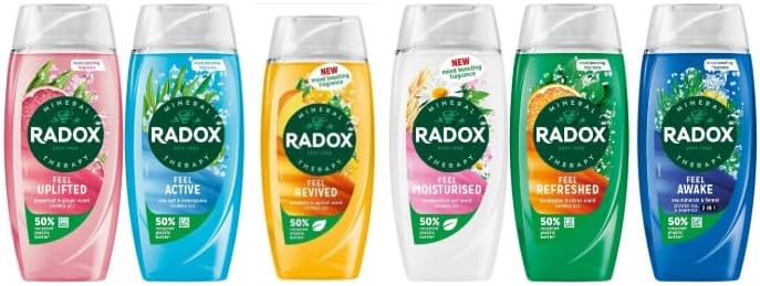 MM Radox Shower Gel 225ml Variety Bundle | Feel Active, Feel Awake, Feel Moisturised, Feel Refreshed, Feel Revived & Feel Uplifted | Invigorating Body Wash for Men & Women | 6-Pack