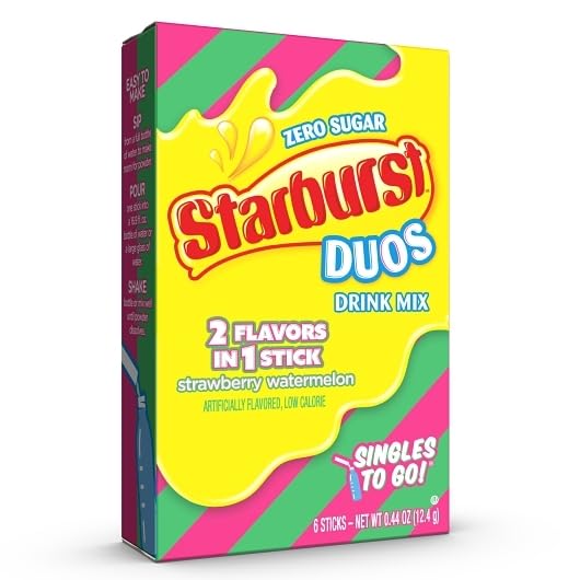 SINGLES TO GO! Starburst Duos Drink Mix Strawberry Watermelon - 36 Total Servings - 0.44 Ounce (Pack of 6)
