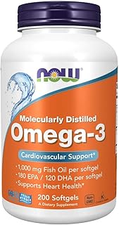 NOW Foods Supplements, Omega-3 180 EPA / 120 DHA, Molecularly Distilled, Cardiovascular Support*, 200 Softgels