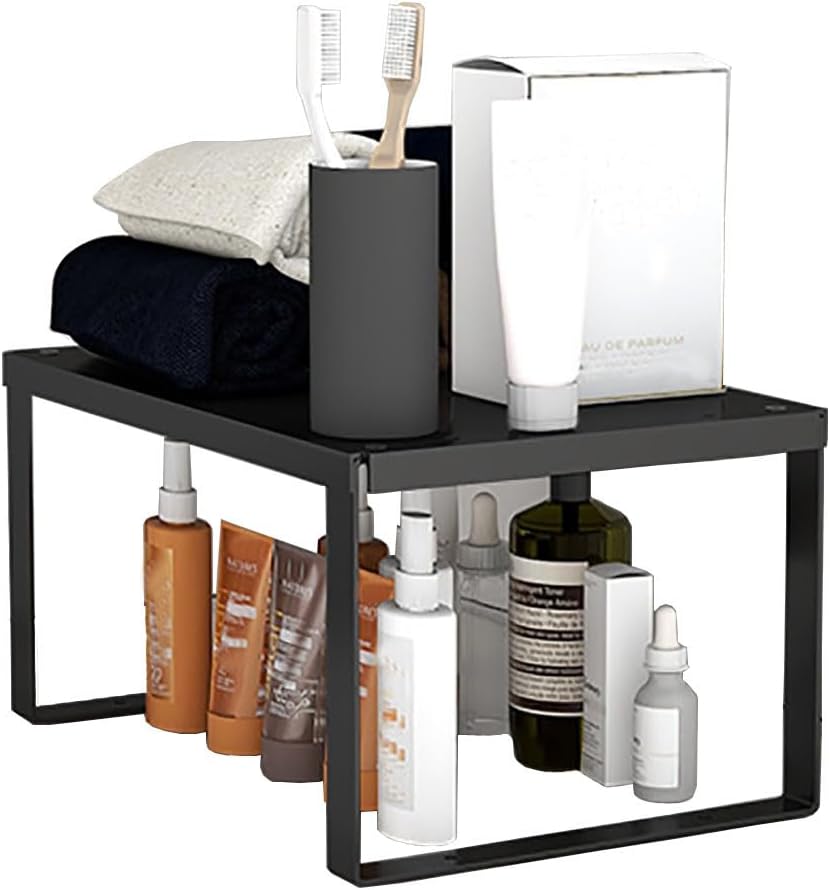 YunNasi Cupboard Shelf Stackable in Stainless Steel Kitchen Shelf Organiser for Kitchen Storage, Bathroom Storage, Makeup Organiser, Cupboard Organiser (1 piece, M:30x20x15cm)