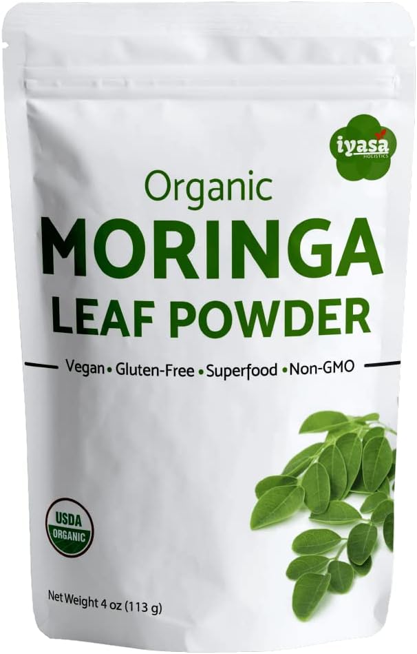 Iyasa Holistics Organic Moringa Leaf Powder 4 oz - USDA Certified Pure Moringa Oleifera Superfood Powder - Green Smoothie, Tea, Energy Booster - Pure Ayurveda Products