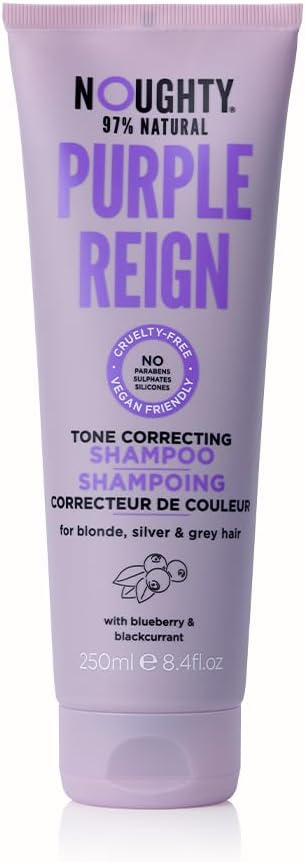 Noughty 97% Natural, Purple Reign Tone Correcting Shampoo, 97% Natural Sulphate Free Vegan Haircare, for Blonde, Grey or Silver Hair, with Blueberry & Blackcurrent 250ml