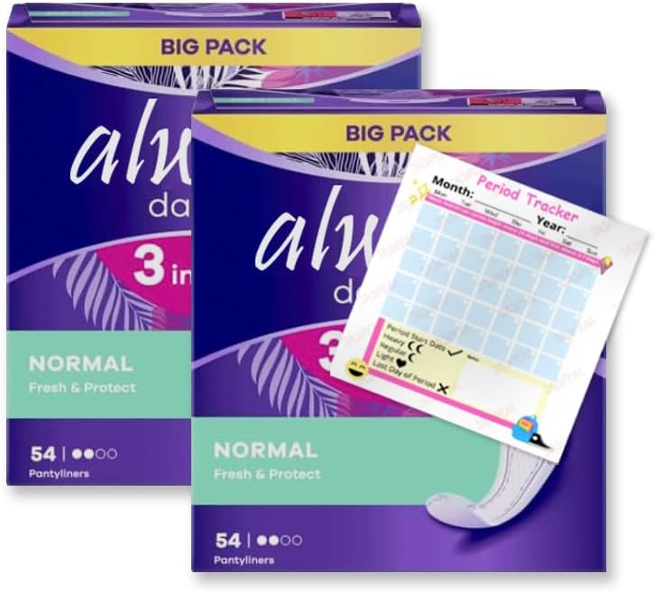 Always Dailies Panty Liners Normal 108x Pantyliners | Fresh & Protect 3 in 1 | Comfort, Protection and Freshness | Odour Neutralising | Pack of 2X 54 | Including Jaspem Period Tracker