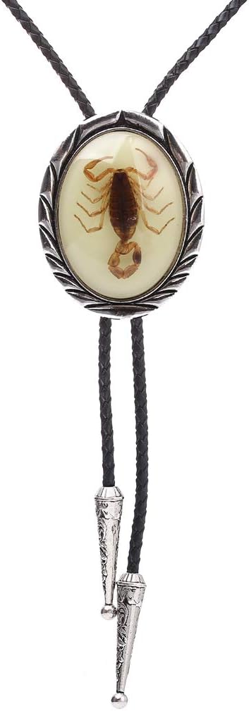 HUABOLA CALYN Bolo tie for Men- Unique Luminous Stone Native American White 3D Scorpion Animal Bolo ties Handmade
