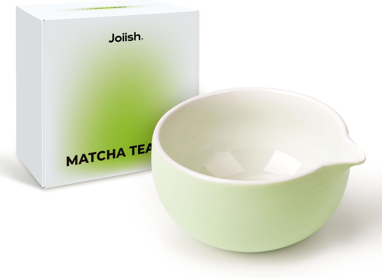Joiish Traditional Matcha Bowl with Spout, Ceramic Matcha Tea Bowl (Chawan), Matcha Mixing Bowl for Whisking Matcha, Light Green (18 Ounce)