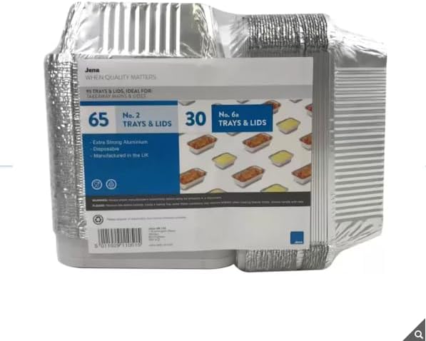 AHG Investment JENA Mixed Foil Trays and Lids- Extra Strong Aluminium - Disposable - Manufactured in The UK - Pack of 95