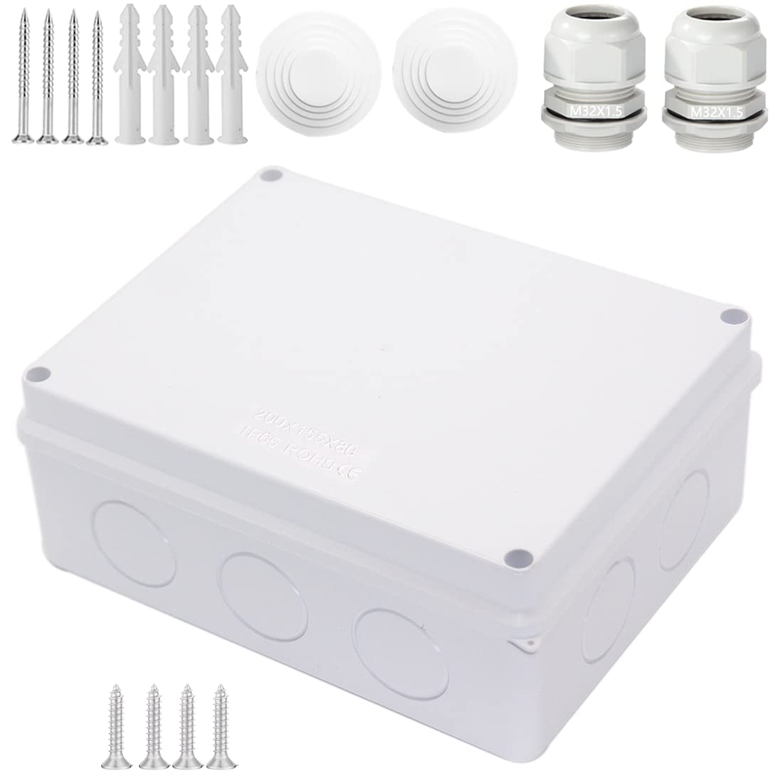 Junction Box, Zulkit Project Box with Reserved Holes IP65 Waterproof Dustproof Electrical Box ABS Plastic Project Enclosure White 7.9 x 6.1 x 3.1 Inch
