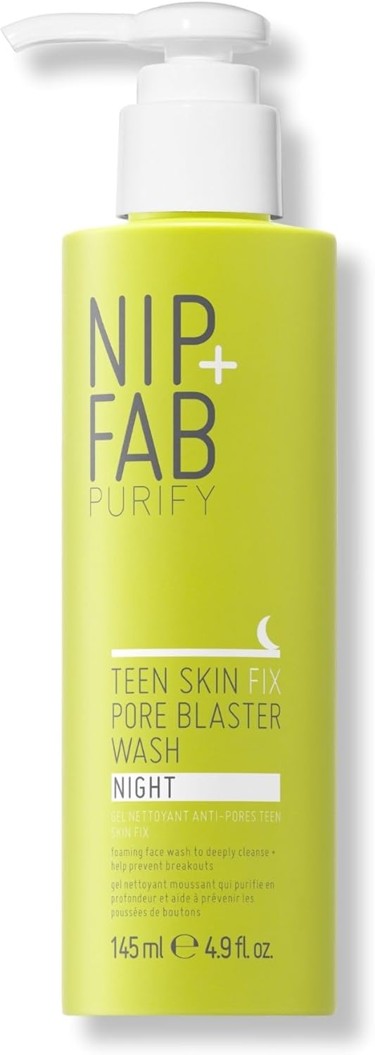 Nip + Fab Teen Skin Fix Pore Blaster Night Face Wash with Salicylic Acid, Wasabi Extract, and Tea Tree Oil Cleansing Purifying Facial Cleanser, Breakouts, 145ml