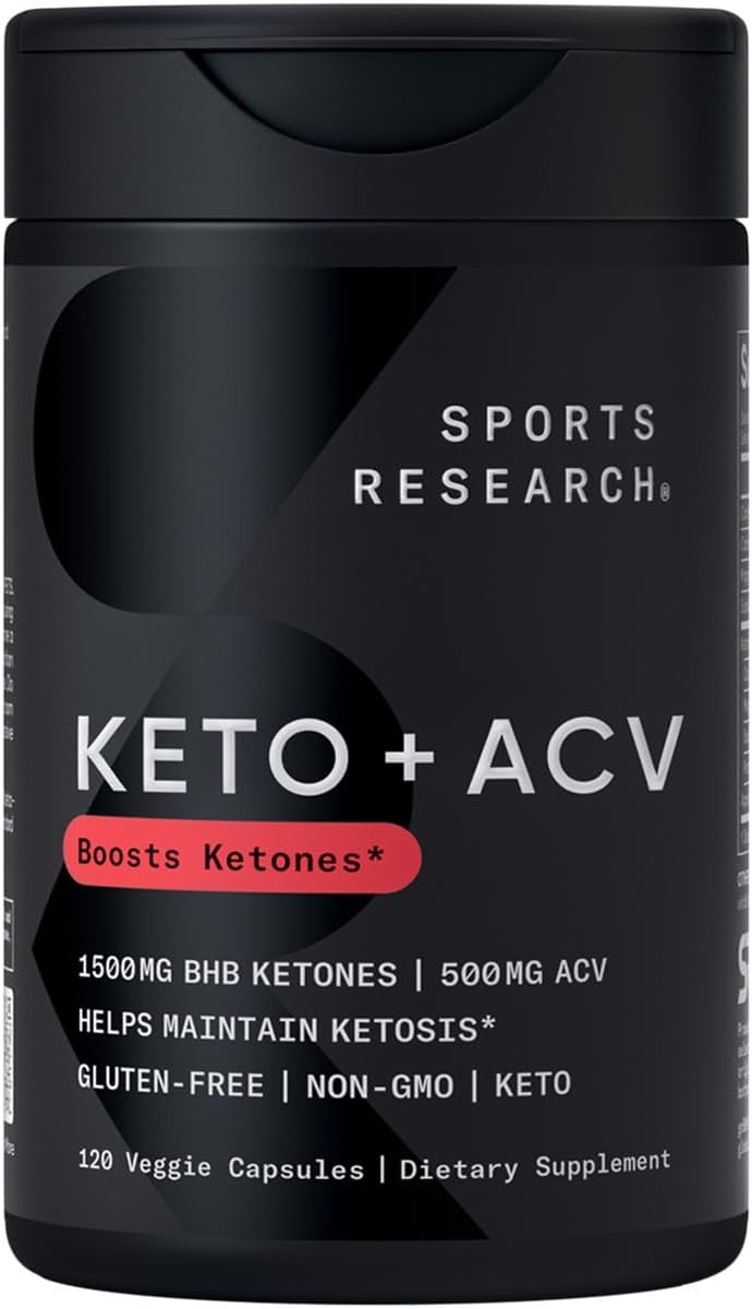 Sports Research® Keto Plus ACV Capsules - Diet Support with 500mg of Apple Cider Vinegar & 1500mg goBHB® Exogenous Ketones - Gluten Free & Keto Certified - 120 Veggie Capsules