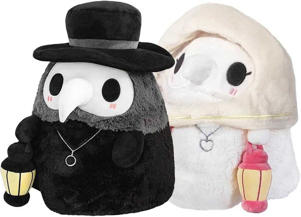 helu Plague Doctor Plush+Nurse Toys-Cartoon Sewing Plush Animals,Halloween Glow-In-The-Dark Dolls,Bird Beak Doctor Plush Dolls 7.8In,2Pcs Valentine'S Day Cute Plushies Gifts,Witch Doctor.