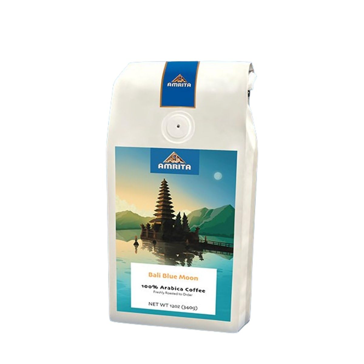 Bali Blue Moon Kintamani - Dark - Roasted by Amrita Certified Pure - Whole Bean Coffee - 12 Ounce Bag