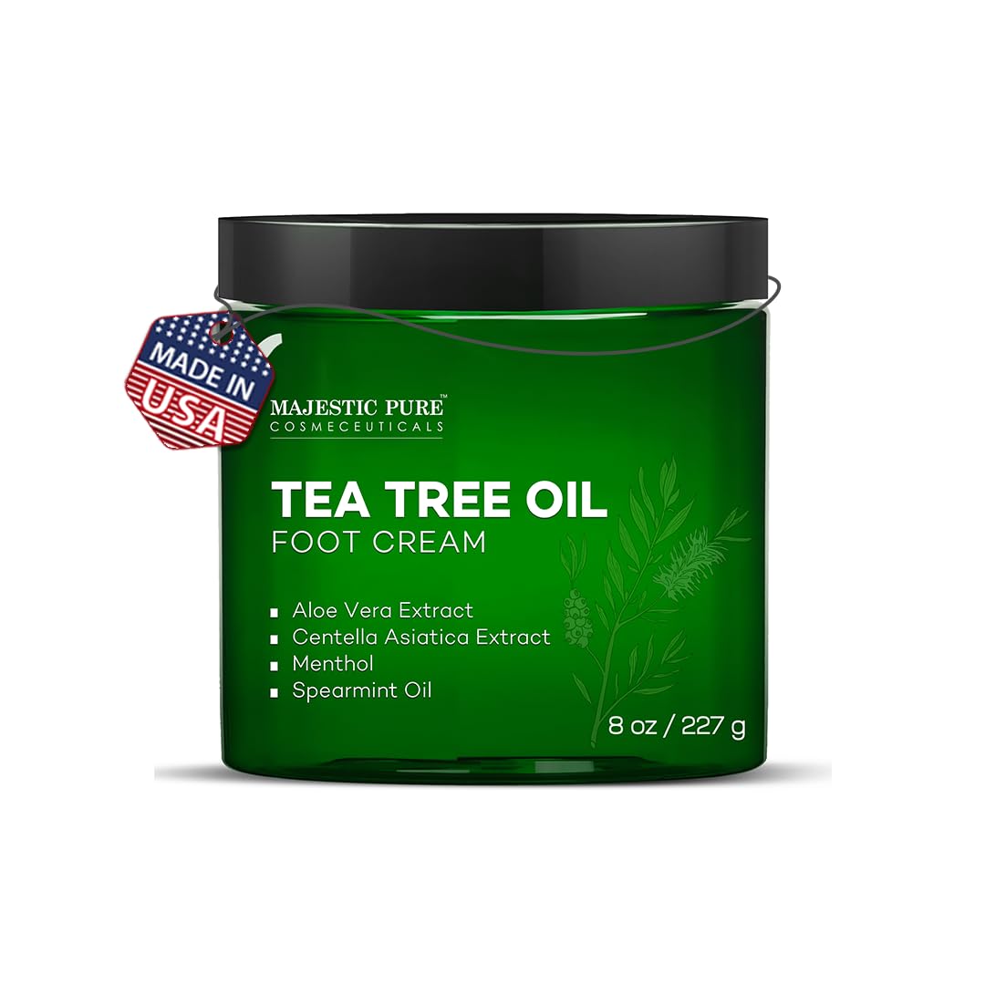 Majestic Pure Tea Tree Oil Foot Cream, Warming Cream - Calluses, Dry Cracked Feet, Hands, Heels, Elbow, Nails, and Knees - Softens & Moisturizes Skin - 8 oz