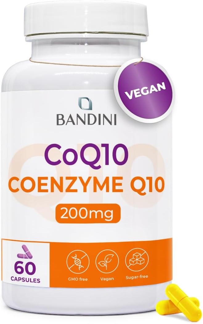 Bandini® CoQ10 200mg | 60 Vegan Capsules of High-Strength Co Enzyme Q10 | (2-Month Supply) | Naturally Fermented & Lab Tested Ubiquinone Q 10 | High Absorption Coenzyme Coq 10 Supplement 100% Pure