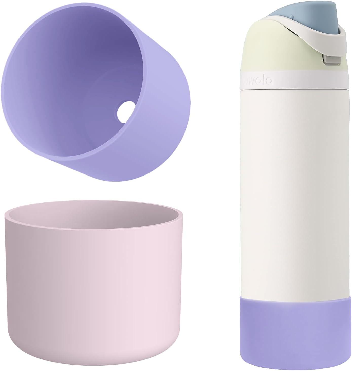 Silicone Water Bottle Boot for Owala 32 Oz, 2Pcs Bottles Bottom Cover Protector for Owala, Protective Flask Bottom Cover Base, for OwalaTwist/FreeSip/Flip Stainless Steel Water Bottle (Purple+Pink)
