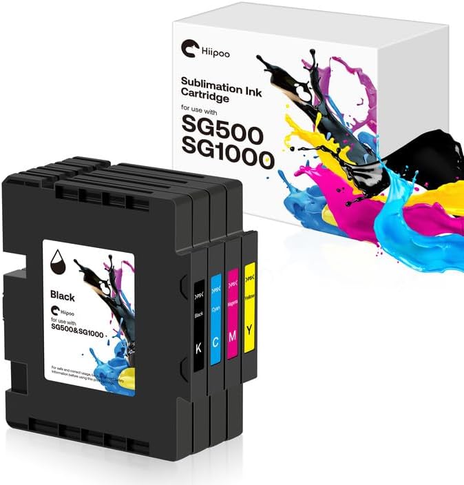 Hiipoo 3.6.0 SG500 SG1000 Sublimation Ink Cartridge Compatible for Sawgrass Virtuoso SG500 SG1000 Printer, Latest Upgrade Chip No AB Serial Number(4-Pack, BK/C/M/Y)