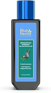 Blue Nectar Rosemary and Bhringraj Ayurvedic Scalp Oil for Hair Growth with Amla, 3.38 Fl Oz