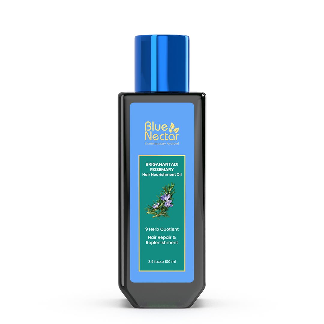 Blue Nectar Rosemary and Bhringraj Ayurvedic Scalp Oil for Hair Growth with Amla, 3.38 Fl Oz