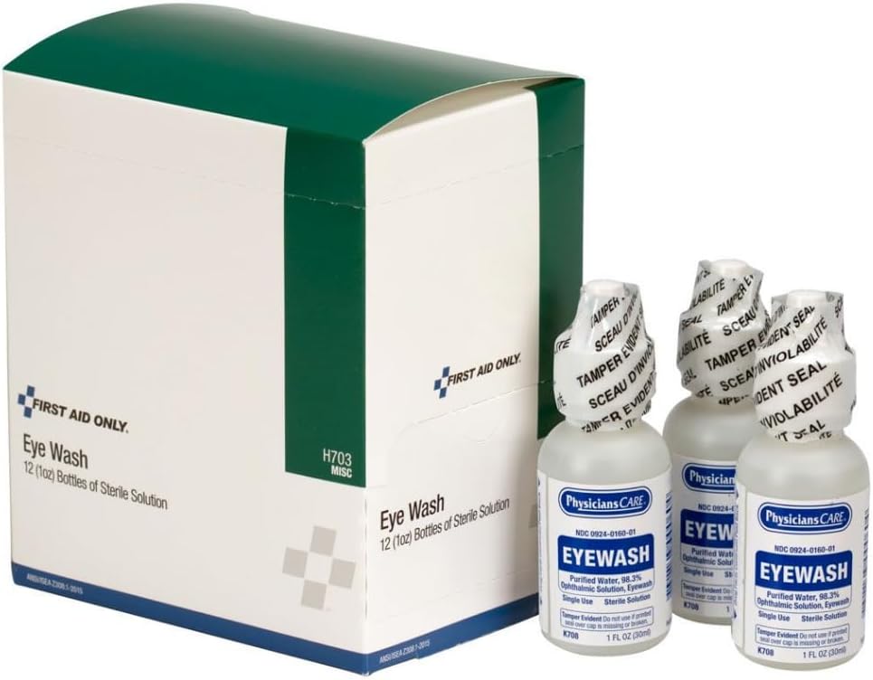 First Aid Only PhysiciansCare Eye Wash Solution, Sterile Isotonic Buffered Solution for Flushing & Irrigating Eyes, 1-oz Bottle (12 Pack)