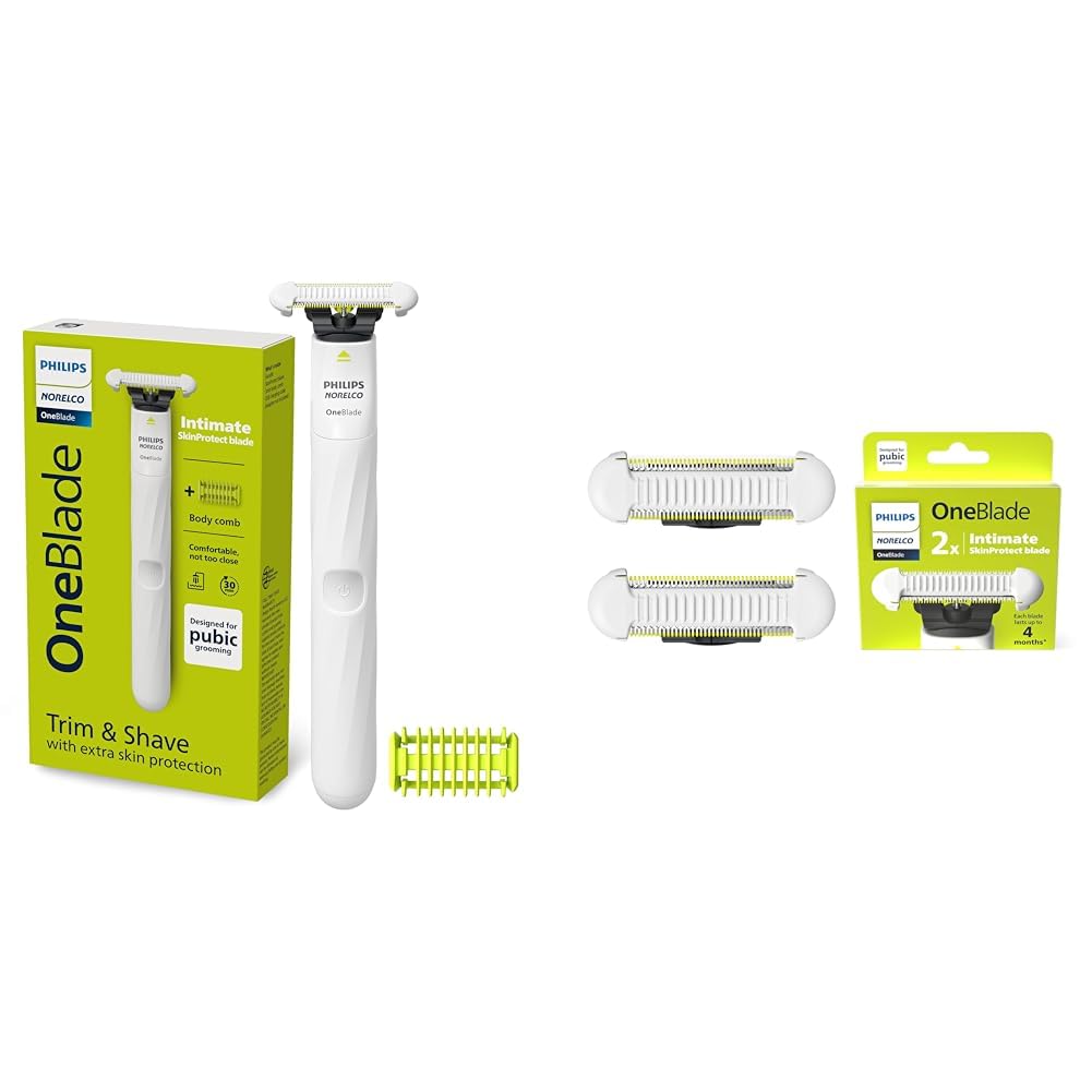 Philips Norelco OneBlade Intimate Pubic and Personal Body Groomer, QP1924/70 + Philips Norelco OneBlade Intimate SkinProtect Replacement Blade 2 pack, QP229/80