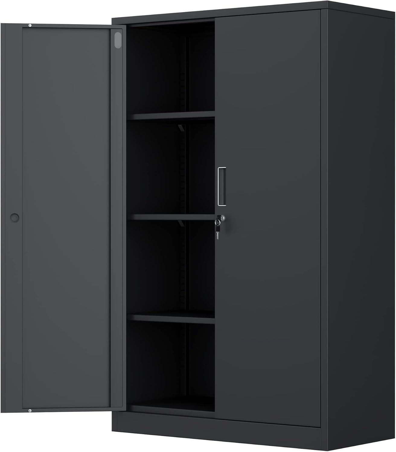 iJINGUR Metal Storage Cabinet with Locking Doors and 3 Adjustable Shelves, Lockable Steel Storage Cupboard for Home Office Garage Pantry (Black)