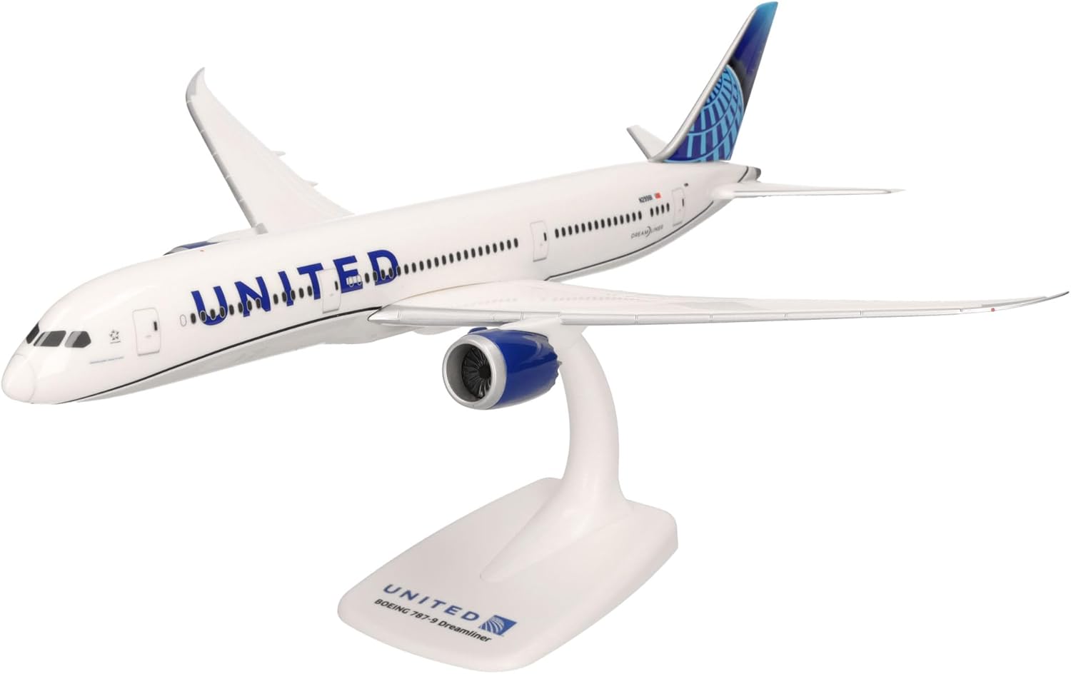 herpa Snap-fit airplane model Boeing United Airlines Boeing 787-9 Dreamliner on scale of 1:200, plastic miniature with pedastal, model building, collectors edition