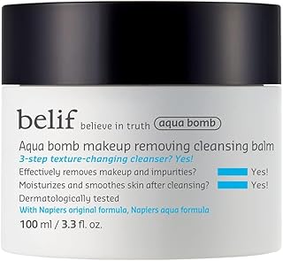 belif Aqua Bomb Cleansing Balm Makeup Remover, Hydrate & Deep Cleanse in 1 Step, No Mess Clean Up, Melt Away Makeup & SPF, Balm to Oil Cleanser Formula, No Oily Residue, Korean Skin Care