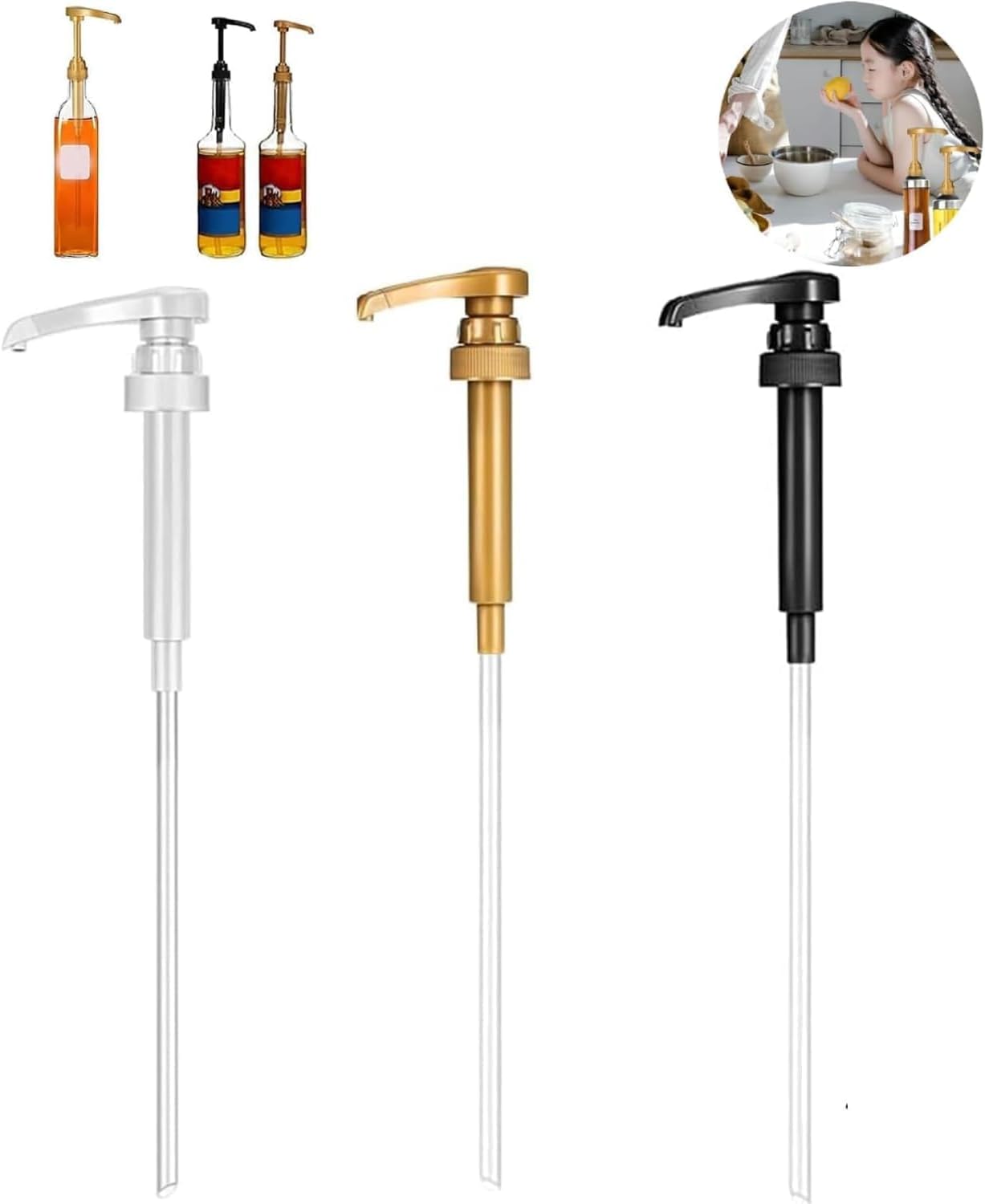 3-Pack Universal Fit Syrup Pump for Coffee Syrups & Beverage Flavoring - Precision Dispensing, Perfect for Coffee Shops, Home Kitchens, and Bar Use
