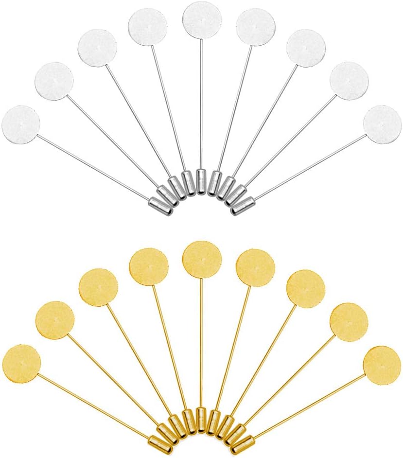 60Pcs Flat Round Tray Lapel Pin,Stainless Steel Safety Pins Stick Pins Brooch Pin Needle Suit Tie Hat pin Scarf Badge for DIY Costume Jewelry Making Accessories