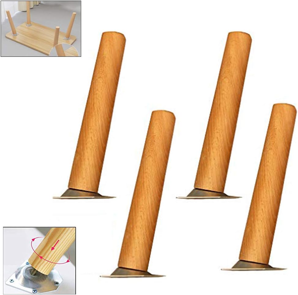 4pcs Solid Beech Furniture Support Legs,Inclined Wooden Kitchen Table Leg,Replacement Sofa Feet,Dining Table Coffee Table Feet,for Bed,Cupboard,Bench,TV Cabinet,with Mounting Accessories (40cm/15.7")