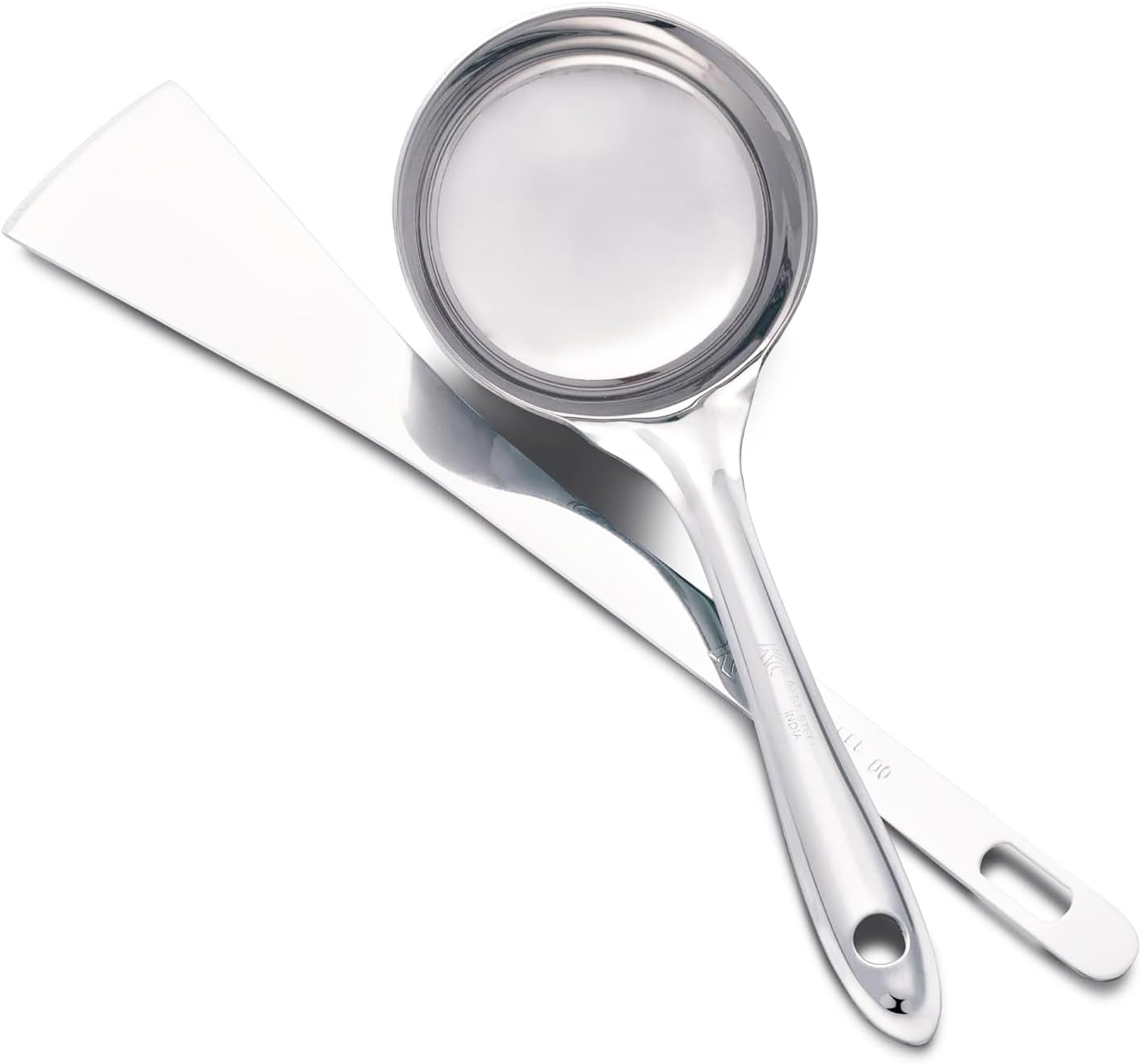 Yuktha Eternals Stainless Steel Dosa Making Spoon/Ladle Set, 2 Pcs (1 Turner, 1 Short Pour Ladle with Flat Base)