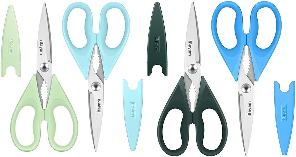 iBayam 2-Pack Kitchen Scissors Light Blue, Pistachio & 2-Pack Kitchen Scissors Lake Blue, Forest Green Bulk