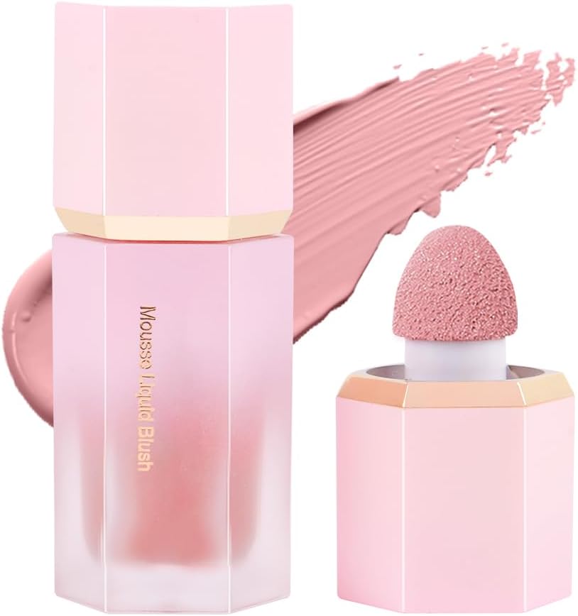 LOPHE Liquid Blush for Cheeks, Soft Cream Liquid Blush Stick With Fine Glitter, Natural-Looking Face Cheek Tint Blush Makeup, Long Lasting Blendable Lightweight Moisturizing Beauty Makeup for Cheeks