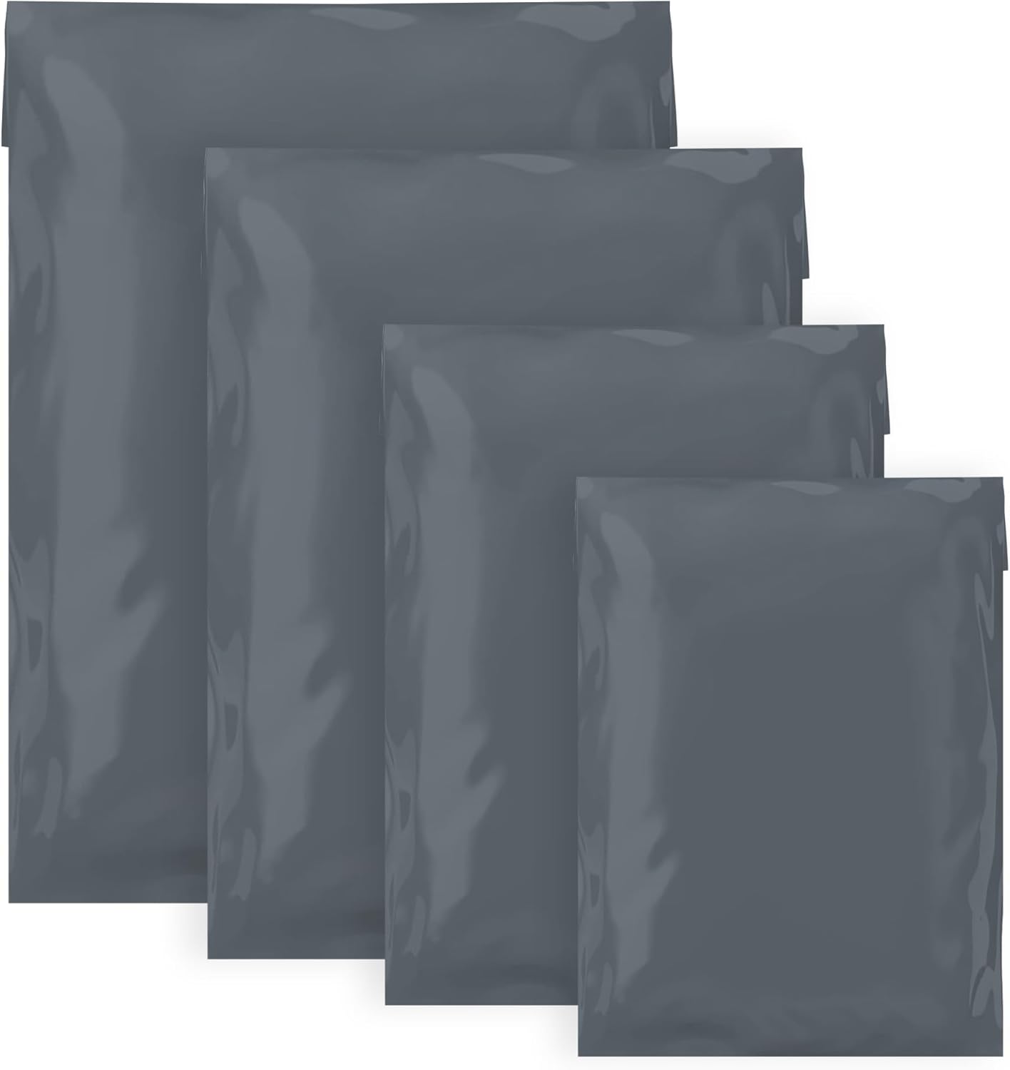 Double Dragon Grey Plastic Self-Seal Mailer Bags, 4 Sizes, 100 Pack (6x9/9x12/10x14/12x16 inches, 25 each)