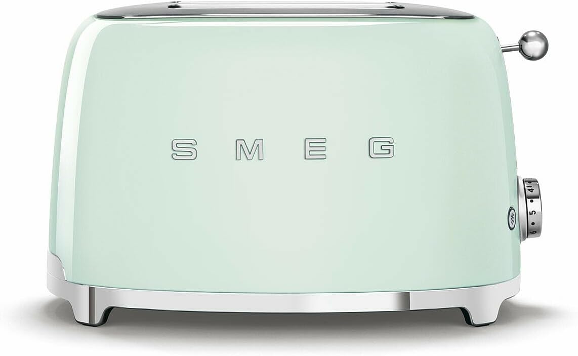 SMEG 2 Slice Toaster with 6 Presets and Defrost Function and Removable Crumb Tray TSF01PGUS, Pastel Green