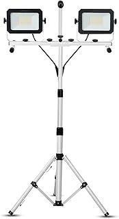 UFOND 10000 Lumen LED Work Light with Stand,Detachable Waterproof Dual Head Work Lights,Individual Switch Floodlight with TelescopingTripod,Work Lamp with Power Cord for Construction Site