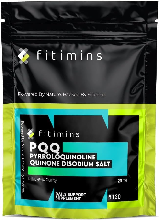 PQQ 20mg | High Strength 99% Pure Pyrroloquinoline Quinone | 4-Month Supply | 120 Vegan Capsules | UK-Made Supplement | Energy, Brain, Cell Health, Mitochondria & Anti-Ageing Support | Fitimins