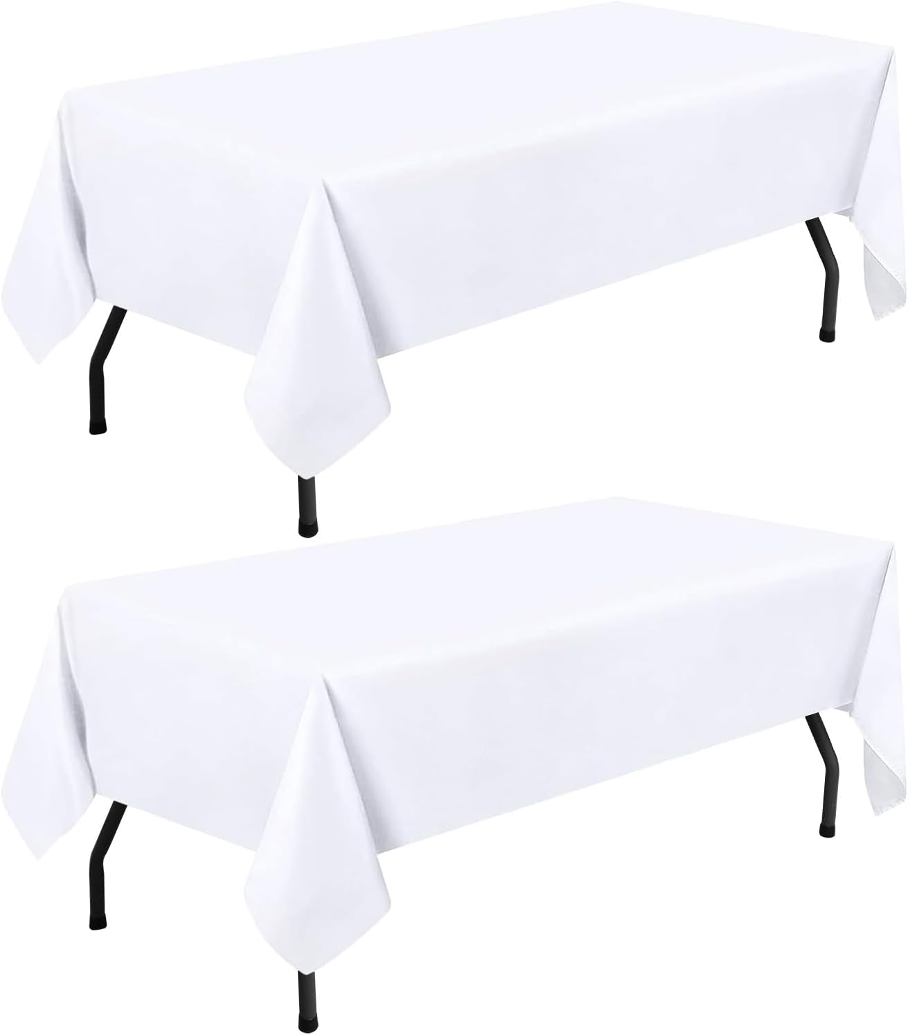 smiry Table Cloth Rectangular 140 x 200 cm Pack of 2 - Washable Fabric Dining Tablecloth, Dust-Proof Polyester Table Cover for Party Garden Kitchen Outdoor, White