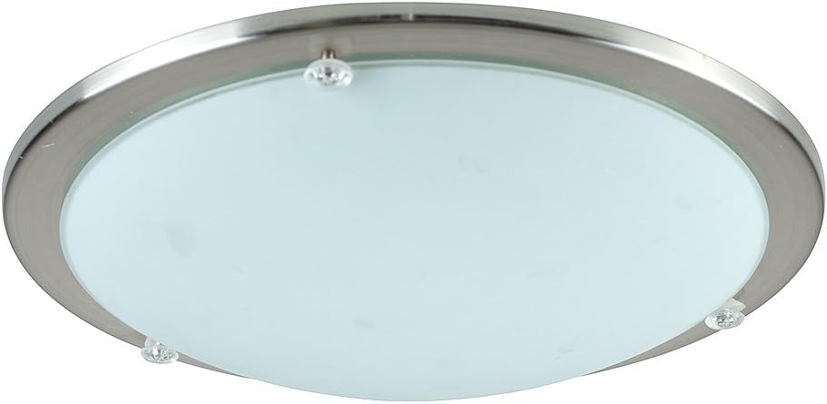 MiniSun | Modern Bezel Chrome and Frosted Opal White Glass Ceiling Light Fitting | Close-to-Ceiling Lights, Home Décor & Improvement Essential | Includes 4W LED Bulb [3000K Warm White]